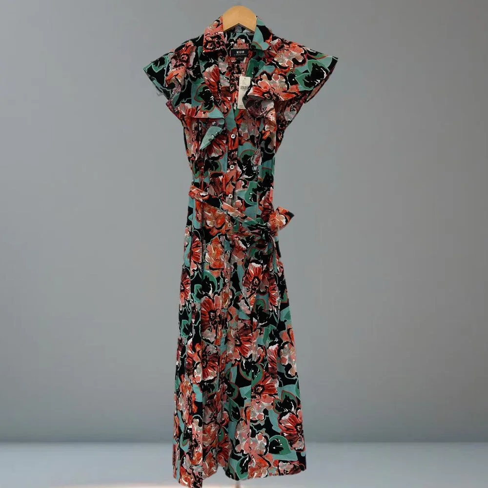 NWT Anthropologie Maeve Flutter Sleeve Button Front Midi Cotton Shirt Dr… - Picture 5 of 5